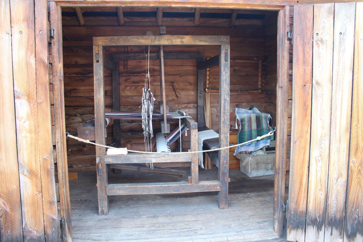 The weaver's workshop at Fort Delaware. Weaving is still a popular hobby, but machinery has sped up the process.